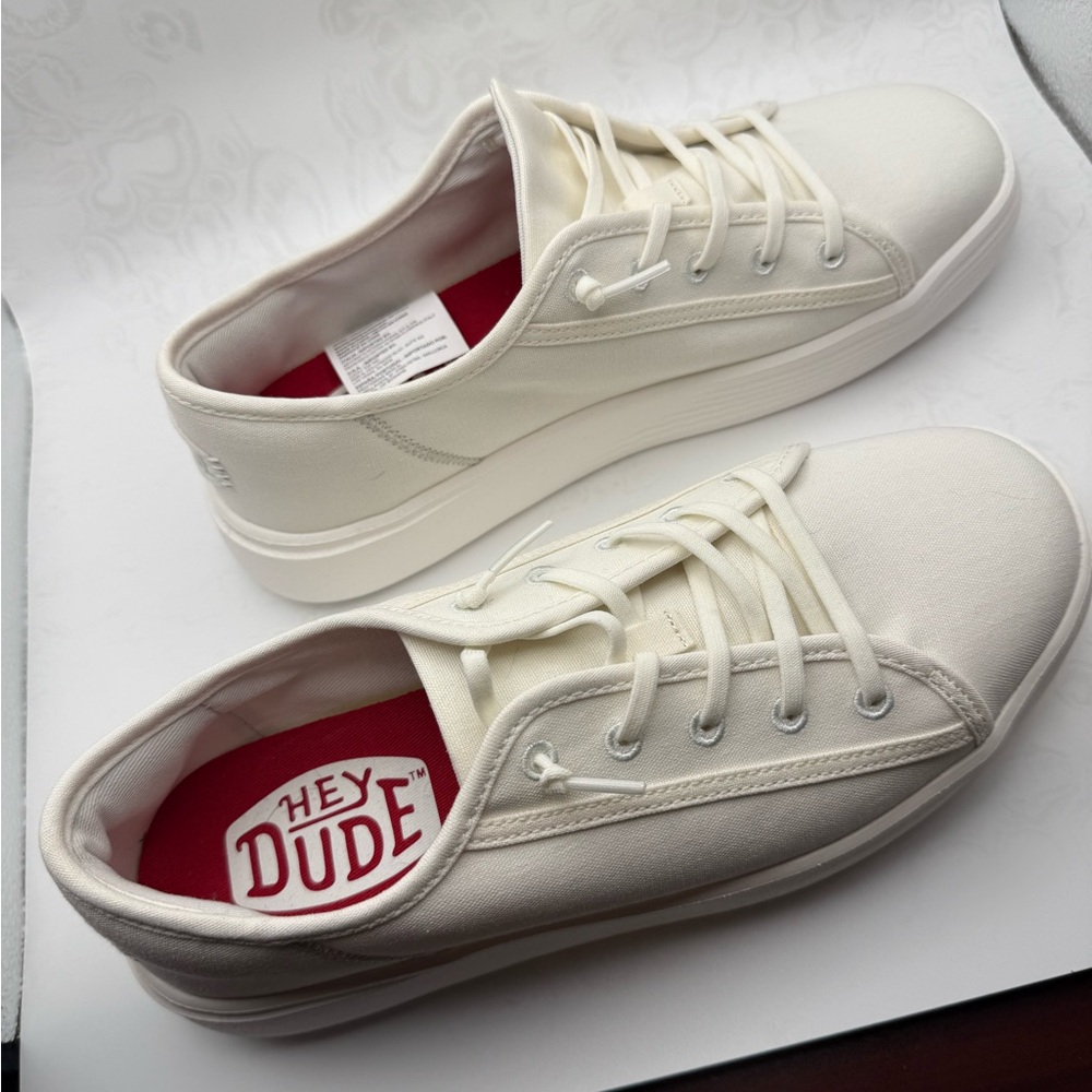 Hey Dude White Canvas Sneakers M7 or W9.